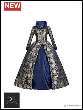 Victorian Renaissance Floral Brocade Ball Gown High Neck Long Sleeve